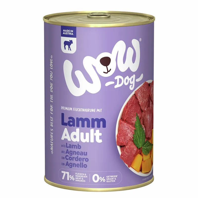 Sparpaket 6 x 400 g Wow Adult Lamm mit Kürbis + Brennnessel Hunde Nassfutter Top-Seller
